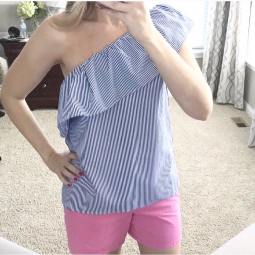 Blue & white stripe one shoulder top